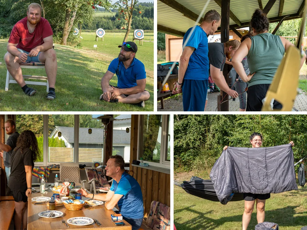 Bildercollage mit Impressionen vom Trainingslager der Bogenschützen
